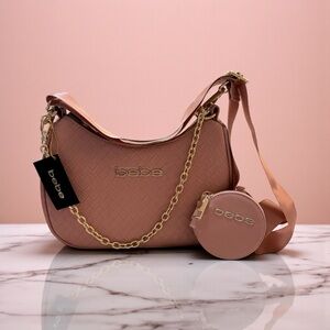 Bebe Pink Woven Shoulder Bag/Crossbidy with Gold Chain and coin case